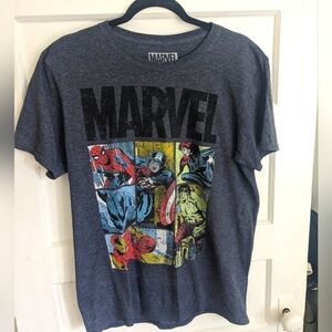 MARVEL BLUE GRAPHIC T-SHIRT SPIDER MAN HULK SIZE ADULT LARGE